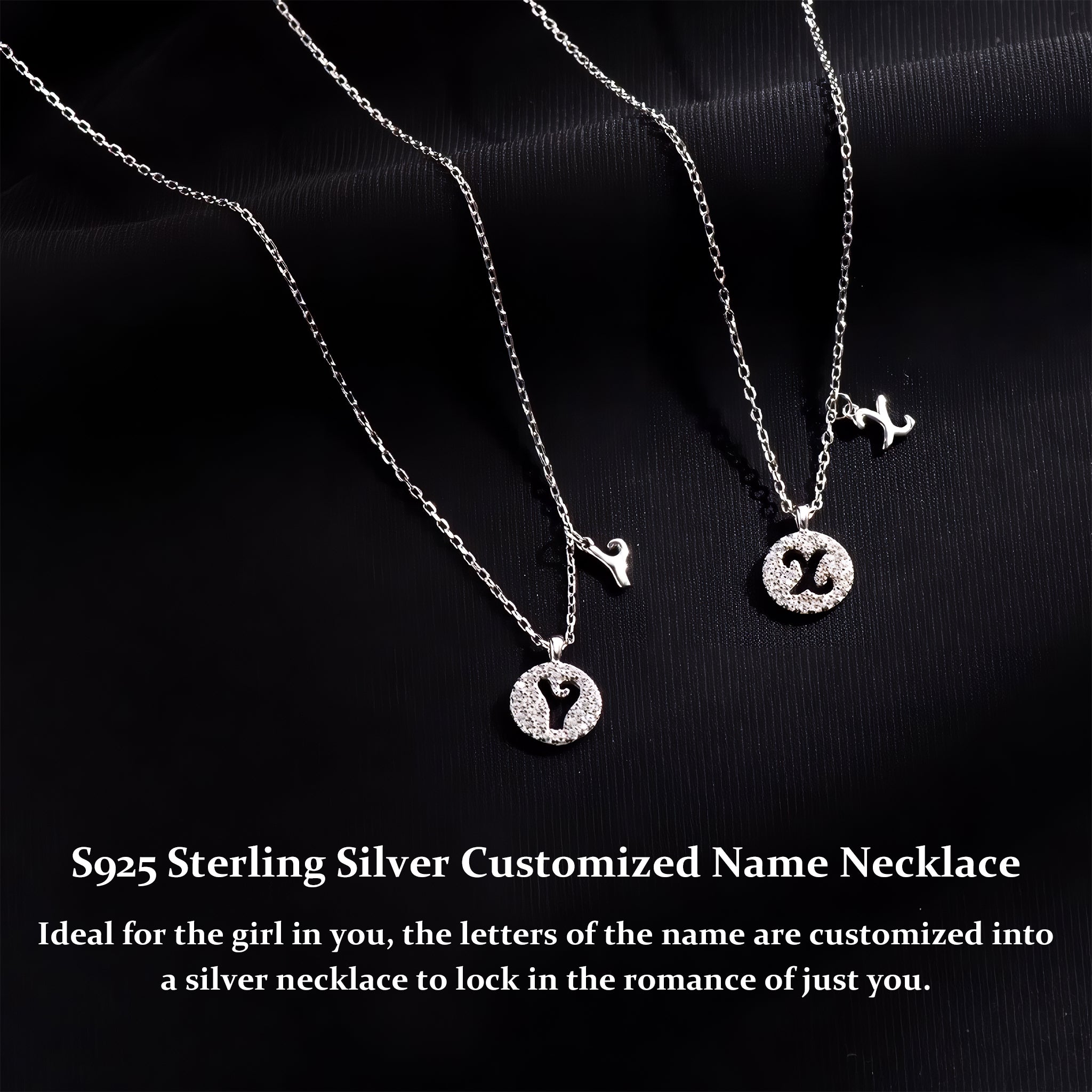 S925 Sterling Silver Surname Letter Pendant Necklace for Women
